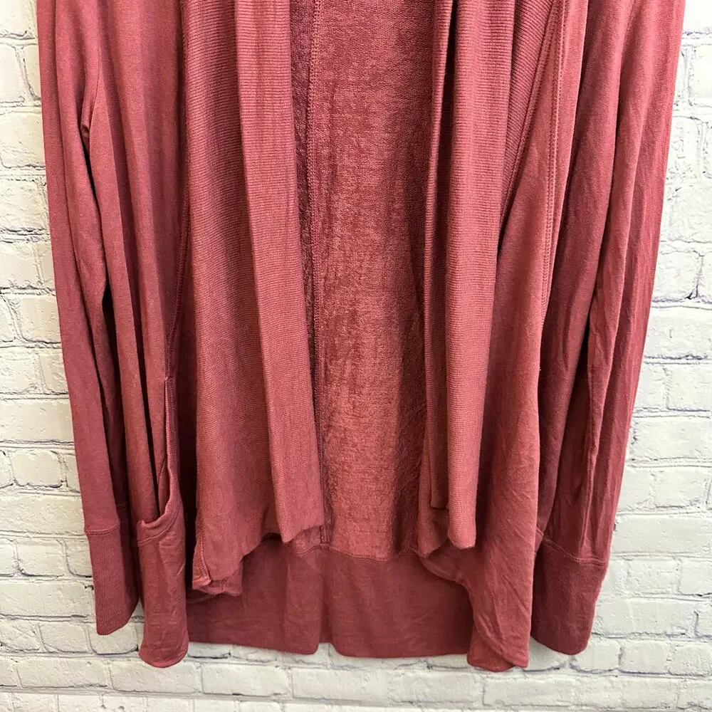 Athleta Pranayama Restore Wrap Open Cardigan Rose Pink Small Pockets Fall Cozy